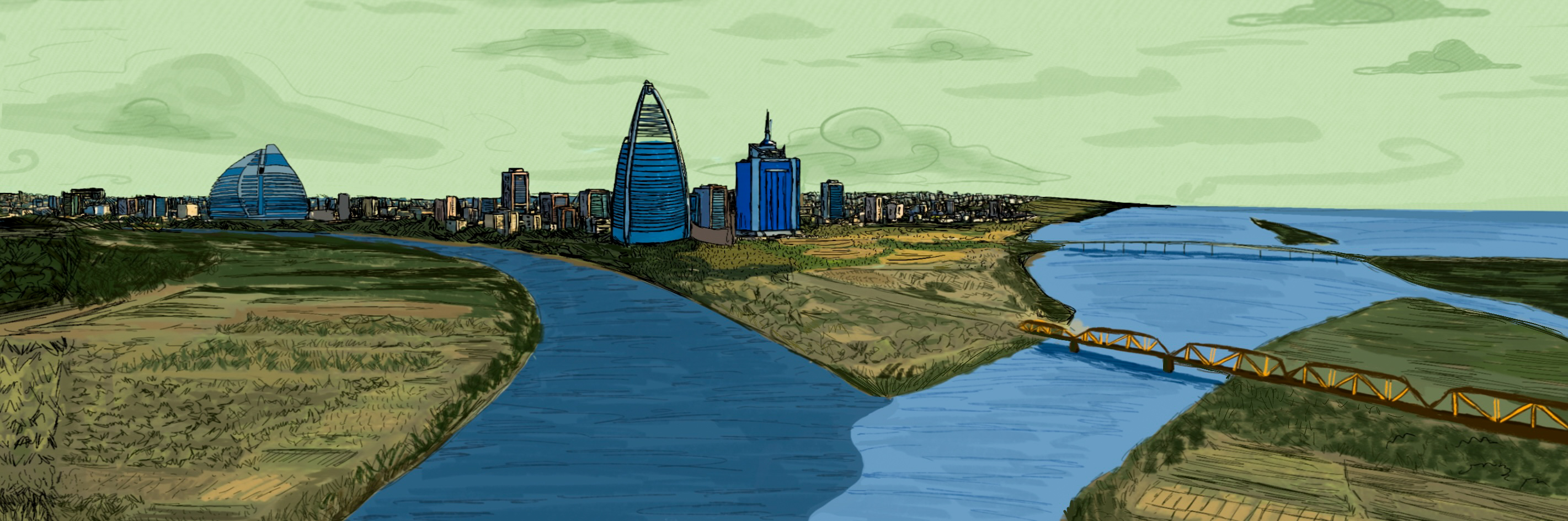 Illustration of Khartoum at the meeting of the Blue and White Nile