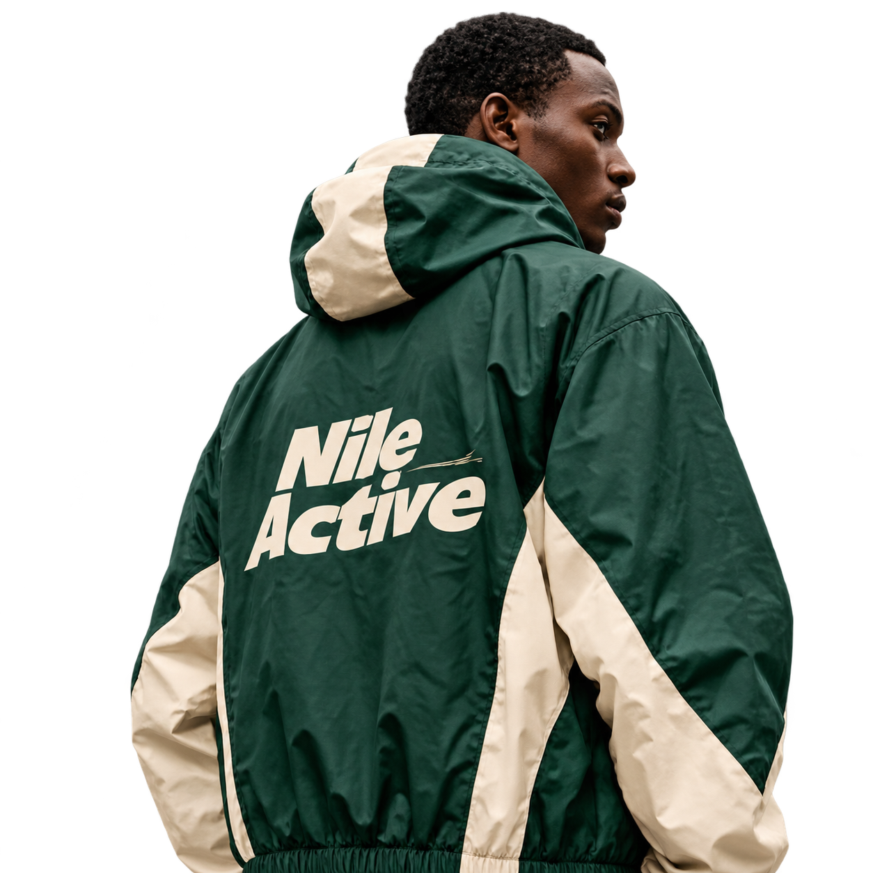 Nile Active shell campaign model in forest and cream